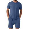 image:imagePrinStory Mens Pajamas Set Summer Short Sleeve Pjs Set S3XL  Summer Shorts Set with Pockets Lightweight Comfy Breathable Sleepwear for Sleep Home Workout Vacation HolidayGray Blue
