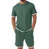image:imagePrinStory Mens Pajamas Set Summer Short Sleeve Pjs Set S3XL  Summer Shorts Set with Pockets Lightweight Comfy Breathable Sleepwear for Sleep Home Workout Vacation HolidayGreen