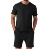 image:imagePrinStory Mens Pajamas Set Summer Short Sleeve Pjs Set S3XL  Summer Shorts Set with Pockets Lightweight Comfy Breathable Sleepwear for Sleep Home Workout Vacation HolidayDark Black