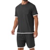 image:imagePrinStory Mens Pajamas Set Summer Short Sleeve Pjs Set S3XL  Summer Shorts Set with Pockets Lightweight Comfy Breathable Sleepwear for Sleep Home Workout Vacation HolidayBlack