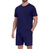 image:imagePrinStory Mens Pajamas Set Summer Short Sleeve Pjs Set S3XL  Summer Shorts Set with Pockets Lightweight Comfy Breathable Sleepwear for Sleep Home Workout Vacation HolidayNavy