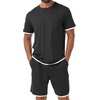 image:imagePrinStory Mens Pajamas Set Summer Short Sleeve Pjs Set S3XL  Summer Shorts Set with Pockets Lightweight Comfy Breathable Sleepwear for Sleep Home Workout Vacation HolidayBlack