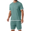 image:imagePrinStory Mens Pajamas Set Summer Short Sleeve Pjs Set S3XL  Summer Shorts Set with Pockets Lightweight Comfy Breathable Sleepwear for Sleep Home Workout Vacation HolidayHaze Blue