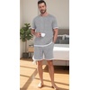 image:imagePrinStory Mens Pajamas Set Summer Short Sleeve Pjs Set S3XL  Summer Shorts Set with Pockets Lightweight Comfy Breathable Sleepwear for Sleep Home Workout Vacation HolidayLight Gray