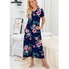 image:imagePrinStory Nightgowns for Women Long Nightshirt Short Sleeve House Dress  Full Length Night GownBreathable and Stretchy FabricLadies Sleep DressSoft SleepwearFpnavy Blue