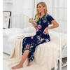 image:imagePrinStory Nightgowns for Women Long Nightshirt Short Sleeve House Dress  Full Length Night GownBreathable and Stretchy FabricLadies Sleep DressSoft SleepwearFpnavy Blue
