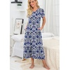 image:imagePrinStory Nightgowns for Women Long Nightshirt Short Sleeve House Dress  Full Length Night GownBreathable and Stretchy FabricLadies Sleep DressSoft SleepwearFpblue Cyan Porcelain