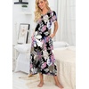 image:imagePrinStory Nightgowns for Women Long Nightshirt Short Sleeve House Dress  Full Length Night GownBreathable and Stretchy FabricLadies Sleep DressSoft SleepwearFpbig Leaf Pink