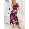 image:imagePrinStory Nightgowns for Women Long Nightshirt Short Sleeve House Dress  Full Length Night GownBreathable and Stretchy FabricLadies Sleep DressSoft SleepwearA08 Fpwine Red
