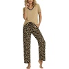 image:imagePrinStory Pajamas for Women Set Soft Pjs 2 Piece Pajama Sets XS4XL  Pj Set Short Sleeve Top and Pant with Pockets Lounge SetBreathable and Stretchy FabricSoft SleepwearLeopard Khaki