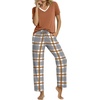 image:imagePrinStory Pajamas for Women Set Soft Pjs 2 Piece Pajama Sets XS4XL  Pj Set Short Sleeve Top and Pant with Pockets Lounge SetBreathable and Stretchy FabricSoft SleepwearGray White Plaid