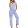 image:imagePrinStory Pajamas for Women Set Soft Pjs 2 Piece Pajama Sets XS4XL  Pj Set Short Sleeve Top and Pant with Pockets Lounge SetBreathable and Stretchy FabricSoft SleepwearSpot Blue