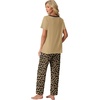 image:imagePrinStory Pajamas for Women Set Soft Pjs 2 Piece Pajama Sets XS4XL  Pj Set Short Sleeve Top and Pant with Pockets Lounge SetBreathable and Stretchy FabricSoft SleepwearLeopard Khaki
