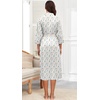 image:imagePrinStory Robes for Women 34 Sleeve Long Bath Robe XS4XL  VNeck Knit Bathrobe with Pockets Lightweight Soft Breathable Robes for Shower Spa Travel Home Party NursingFpwhite Color Block