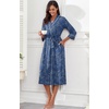 image:imagePrinStory Robes for Women 34 Sleeve Long Bath Robe XS4XL  VNeck Knit Bathrobe with Pockets Lightweight Soft Breathable Robes for Shower Spa Travel Home Party NursingFpblue Cyan Vines