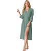 image:imagePrinStory Robes for Women 34 Sleeve Long Bath Robe XS4XL  VNeck Knit Bathrobe with Pockets Lightweight Soft Breathable Robes for Shower Spa Travel Home Party NursingHaze Blue