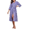 image:imagePrinStory Robes for Women 34 Sleeve Long Bath Robe XS4XL  VNeck Knit Bathrobe with Pockets Lightweight Soft Breathable Robes for Shower Spa Travel Home Party NursingFpblue Gold Spot