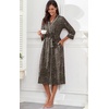 image:imagePrinStory Robes for Women 34 Sleeve Long Bath Robe XS4XL  VNeck Knit Bathrobe with Pockets Lightweight Soft Breathable Robes for Shower Spa Travel Home Party NursingFpgray Ld Print