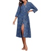 image:imagePrinStory Robes for Women 34 Sleeve Long Bath Robe XS4XL  VNeck Knit Bathrobe with Pockets Lightweight Soft Breathable Robes for Shower Spa Travel Home Party NursingFpblue Cyan Vines