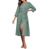 image:imagePrinStory Robes for Women 34 Sleeve Long Bath Robe XS4XL  VNeck Knit Bathrobe with Pockets Lightweight Soft Breathable Robes for Shower Spa Travel Home Party NursingHaze Blue