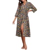 image:imagePrinStory Robes for Women 34 Sleeve Long Bath Robe XS4XL  VNeck Knit Bathrobe with Pockets Lightweight Soft Breathable Robes for Shower Spa Travel Home Party NursingFpcoffee Colorful Cat