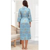 image:imagePrinStory Robes for Women 34 Sleeve Long Bath Robe XS4XL  VNeck Knit Bathrobe with Pockets Lightweight Soft Breathable Robes for Shower Spa Travel Home Party NursingFpblue Mandala Print