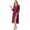 image:imagePrinStory Robes for Women 34 Sleeve Long Bath Robe XS4XL  VNeck Knit Bathrobe with Pockets Lightweight Soft Breathable Robes for Shower Spa Travel Home Party NursingWine Red