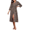 image:imagePrinStory Robes for Women 34 Sleeve Long Bath Robe XS4XL  VNeck Knit Bathrobe with Pockets Lightweight Soft Breathable Robes for Shower Spa Travel Home Party NursingFpld Light Brown
