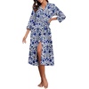 image:imagePrinStory Robes for Women 34 Sleeve Long Bath Robe XS4XL  VNeck Knit Bathrobe with Pockets Lightweight Soft Breathable Robes for Shower Spa Travel Home Party NursingFpblue Cyan Porcelain