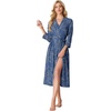 image:imagePrinStory Robes for Women 34 Sleeve Long Bath Robe XS4XL  VNeck Knit Bathrobe with Pockets Lightweight Soft Breathable Robes for Shower Spa Travel Home Party NursingFpblue Cyan Vines