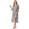 image:imagePrinStory Robes for Women 34 Sleeve Long Bath Robe XS4XL  VNeck Knit Bathrobe with Pockets Lightweight Soft Breathable Robes for Shower Spa Travel Home Party NursingFpgray White Star