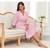 image:imagePrinStory Robes for Women 34 Sleeve Long Bath Robe XS4XL  VNeck Knit Bathrobe with Pockets Lightweight Soft Breathable Robes for Shower Spa Travel Home Party NursingFppink White Flower
