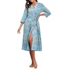 image:imagePrinStory Robes for Women 34 Sleeve Long Bath Robe XS4XL  VNeck Knit Bathrobe with Pockets Lightweight Soft Breathable Robes for Shower Spa Travel Home Party NursingFpblue Mandala Print