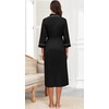 image:imagePrinStory Robes for Women 34 Sleeve Long Bath Robe XS4XL  VNeck Knit Bathrobe with Pockets Lightweight Soft Breathable Robes for Shower Spa Travel Home Party NursingBlack