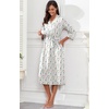 image:imagePrinStory Robes for Women 34 Sleeve Long Bath Robe XS4XL  VNeck Knit Bathrobe with Pockets Lightweight Soft Breathable Robes for Shower Spa Travel Home Party NursingFpwhite Color Block