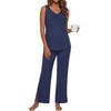 image:imagePrinStory Womens Pajama Sets 2 Piece Comfy Pjs Lounge Set S3XL  Sleeveless Tops and Pants with Pockets Pajamas Lightweight Summer Pj Soft SleepwearBreathable and Stretchy FabricNavy Blue