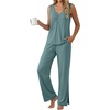 image:imagePrinStory Womens Pajama Sets 2 Piece Comfy Pjs Lounge Set S3XL  Sleeveless Tops and Pants with Pockets Pajamas Lightweight Summer Pj Soft SleepwearBreathable and Stretchy FabricHaze Blue