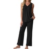 image:imagePrinStory Womens Pajama Sets 2 Piece Comfy Pjs Lounge Set S3XL  Sleeveless Tops and Pants with Pockets Pajamas Lightweight Summer Pj Soft SleepwearBreathable and Stretchy FabricBlack