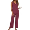 image:imagePrinStory Womens Pajama Sets 2 Piece Comfy Pjs Lounge Set S3XL  Sleeveless Tops and Pants with Pockets Pajamas Lightweight Summer Pj Soft SleepwearBreathable and Stretchy FabricWine Red