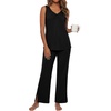 image:imagePrinStory Womens Pajama Sets 2 Piece Comfy Pjs Lounge Set S3XL  Sleeveless Tops and Pants with Pockets Pajamas Lightweight Summer Pj Soft SleepwearBreathable and Stretchy FabricBlack