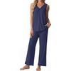 image:imagePrinStory Womens Pajama Sets 2 Piece Comfy Pjs Lounge Set S3XL  Sleeveless Tops and Pants with Pockets Pajamas Lightweight Summer Pj Soft SleepwearBreathable and Stretchy FabricNavy Blue