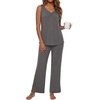 image:imagePrinStory Womens Pajama Sets 2 Piece Comfy Pjs Lounge Set S3XL  Sleeveless Tops and Pants with Pockets Pajamas Lightweight Summer Pj Soft SleepwearBreathable and Stretchy FabricDark Gray
