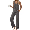 image:imagePrinStory Womens Pajama Sets 2 Piece Comfy Pjs Lounge Set S3XL  Sleeveless Tops and Pants with Pockets Pajamas Lightweight Summer Pj Soft SleepwearBreathable and Stretchy FabricDark Gray