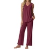 image:imagePrinStory Womens Pajama Sets 2 Piece Comfy Pjs Lounge Set S3XL  Sleeveless Tops and Pants with Pockets Pajamas Lightweight Summer Pj Soft SleepwearBreathable and Stretchy FabricWine Red
