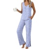 image:imagePrinStory Womens Pajama Sets 2 Piece Comfy Pjs Lounge Set S3XL  Sleeveless Tops and Pants with Pockets Pajamas Lightweight Summer Pj Soft SleepwearBreathable and Stretchy FabricSpot Blue