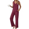 image:imagePrinStory Womens Pajama Sets 2 Piece Comfy Pjs Lounge Set S3XL  Sleeveless Tops and Pants with Pockets Pajamas Lightweight Summer Pj Soft SleepwearBreathable and Stretchy FabricWine Red