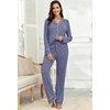 image:imagePrinStory Womens Pajama Sets Button Down Pjs 2 Piece Lounge Set  Long Sleeve Top and Pants with Pockets Warmth Stretchy and Butterysoft Fabric Winter Pajamas Warm SleepwearDenim Blue