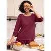 image:imagePrinStory Womens Pajama Sets Capri Pjs Soft Lounge Sets XS4XL  34 Sleeve Top and Capri Pants with Pockets Breathable and Stretchy Fabric 2 Piece Petite Pajamas Soft SleepwearWine Red