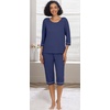 image:imagePrinStory Womens Pajama Sets Capri Pjs Soft Lounge Sets XS4XL  34 Sleeve Top and Capri Pants with Pockets Breathable and Stretchy Fabric 2 Piece Petite Pajamas Soft SleepwearNavy Blue