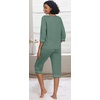 image:imagePrinStory Womens Pajama Sets Capri Pjs Soft Lounge Sets XS4XL  34 Sleeve Top and Capri Pants with Pockets Breathable and Stretchy Fabric 2 Piece Petite Pajamas Soft SleepwearHaze Blue